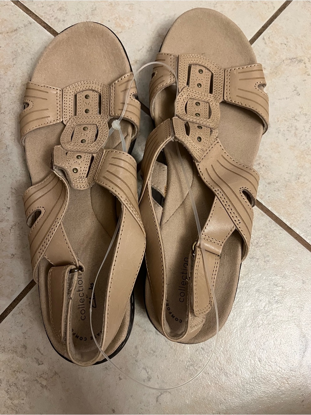 Clarks Tan Leather Strappy Comfort Sandals